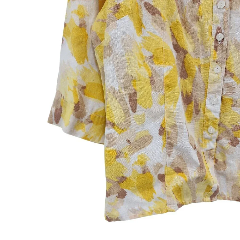 JM Collection Women's 100% Linen Button Down Shirt Artsy Sz 12